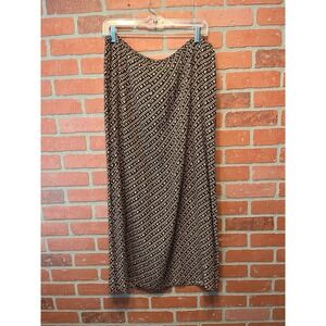 Villager Liz Claiborne Geometric Print Skirt L Black Beige Red Elastic Waist